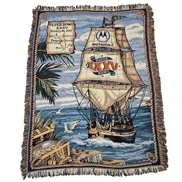 Vintage Northwest Co Super Bowl XXXV 35 Tapestry Throw Blanket Y2K Nautical Wall - Picture 12 of 12